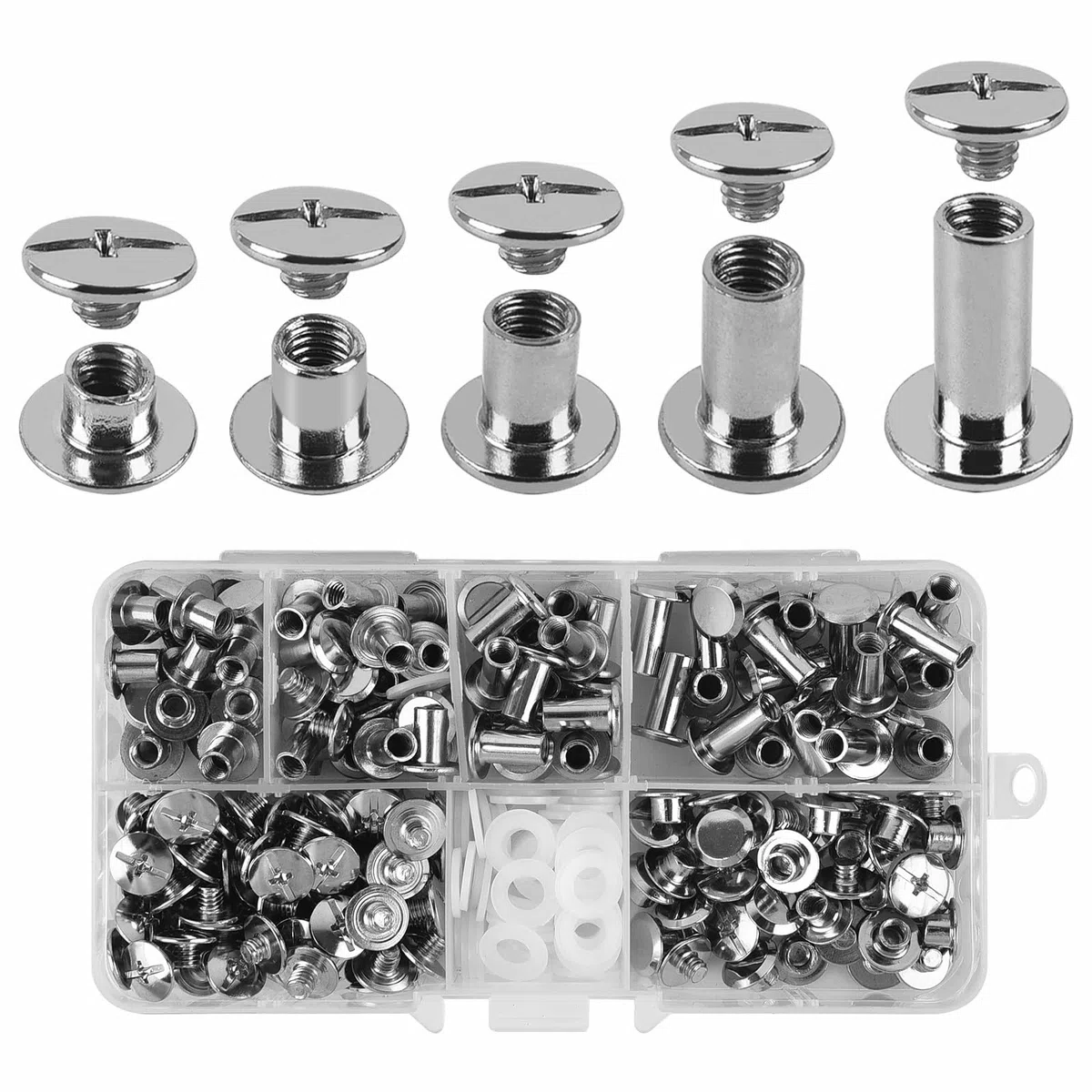 Chicago, 280 viti per rilegatura a vite, M5 x 4/6/8/10/12 mm, assortimento di viti Chicago, viti per rilegatura a vite, rivetti a vite per decorazioni fai da te in pelle