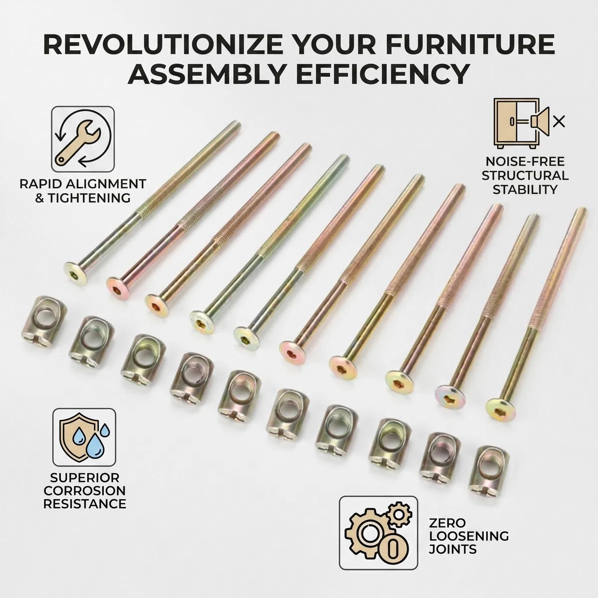 10 Pezzi Bulloni M6 da 120mm in Acciaio Inossidabile con Dadi, Viti di Fissaggio per Mobili e Assemblaggio Tavole di Legno, Connettori per Armadi e Strutture