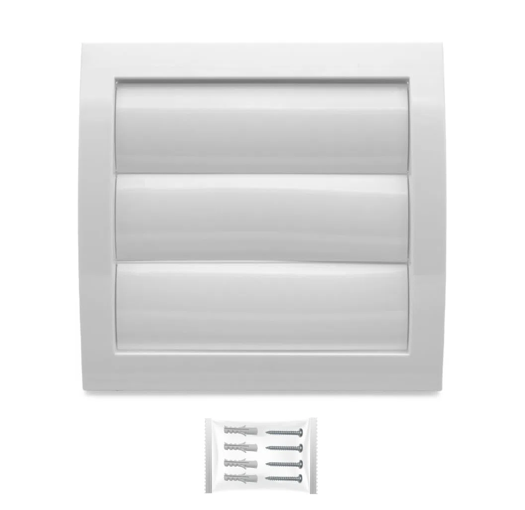 H&C VENT Griglia di aerazione 100 mm Diametro 150 x 150 mm Coperchio di scarico bianco con lamelle mobili e protezione contro gli insetti – Tappo per condotto HVAC in ABS