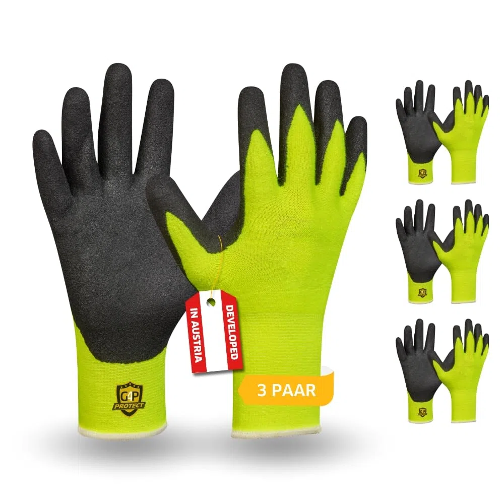 G4P Arctic Touch - Guanti invernali da lavoro con rivestimento in nitrile sandy, 3 paia di guanti per lavori freddi fino a 0 °C, touch screen, resistenti ai liquidi, taglia L