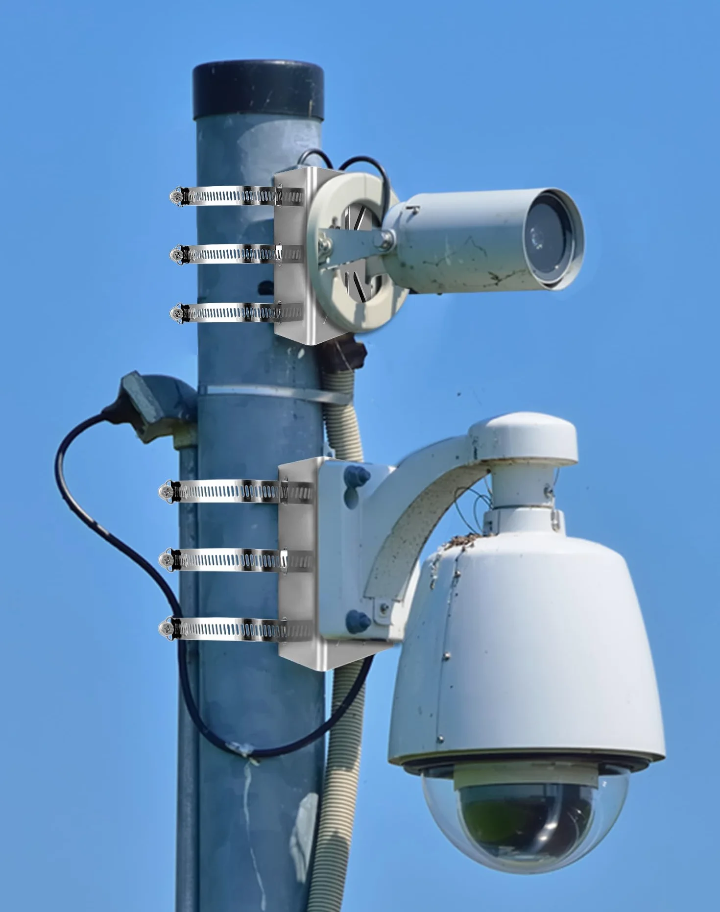 QWORK® Staffa di montaggio verticale per telecamera di sicurezza, Staffa universale in acciaio inossidabile con 3 anelli Ø200mm
