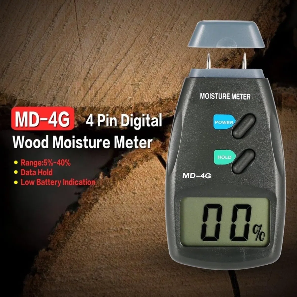 Misuratore di umidità digitale per legno MD-2G/MD-4G con display LCD, intervallo 5% -40% precisione ±1%, tester portatile di umidità per legno, tessuto, carta, erbe aromatiche, include custodia (MD-4G