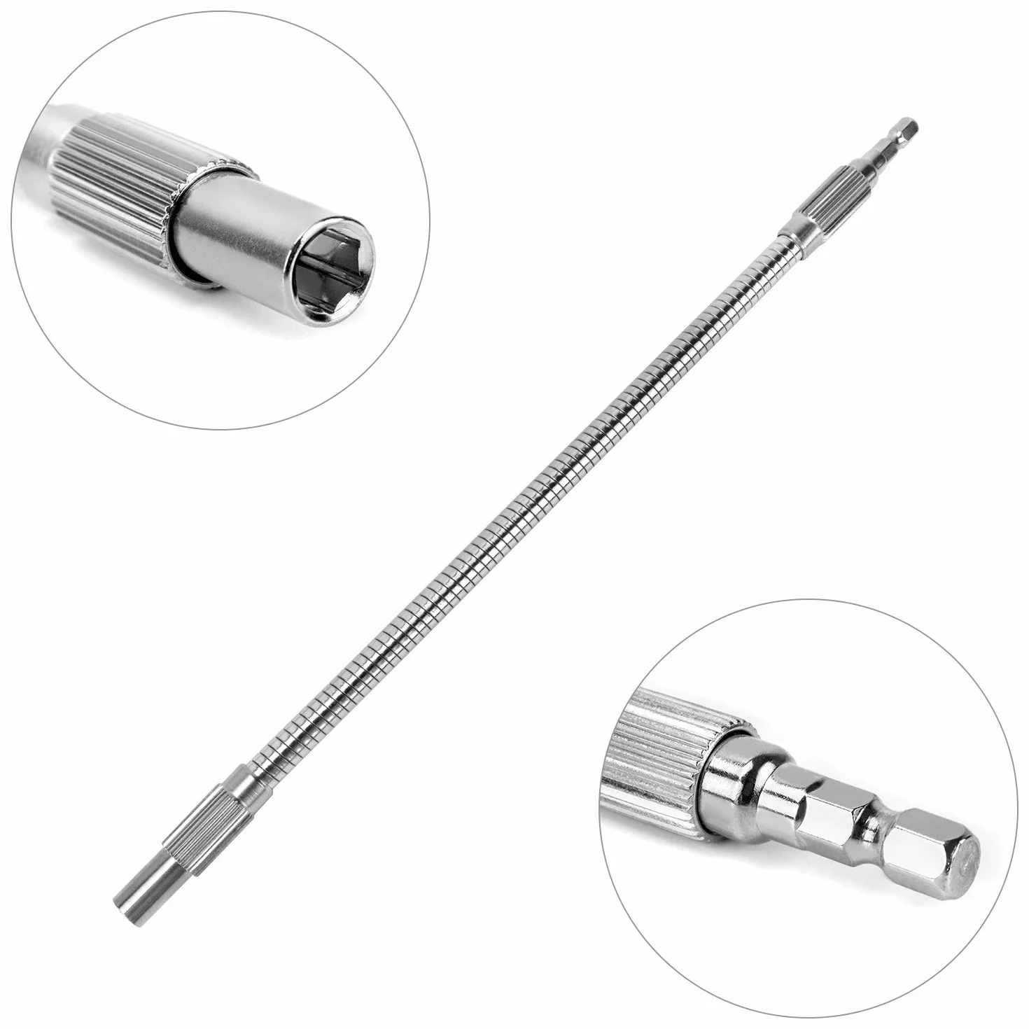 QWORK® Albero Flessibile Prolunga Flessibile 300mm & 200mm per Avvitatore e Trapano, 1/4" Gambo Esagonale