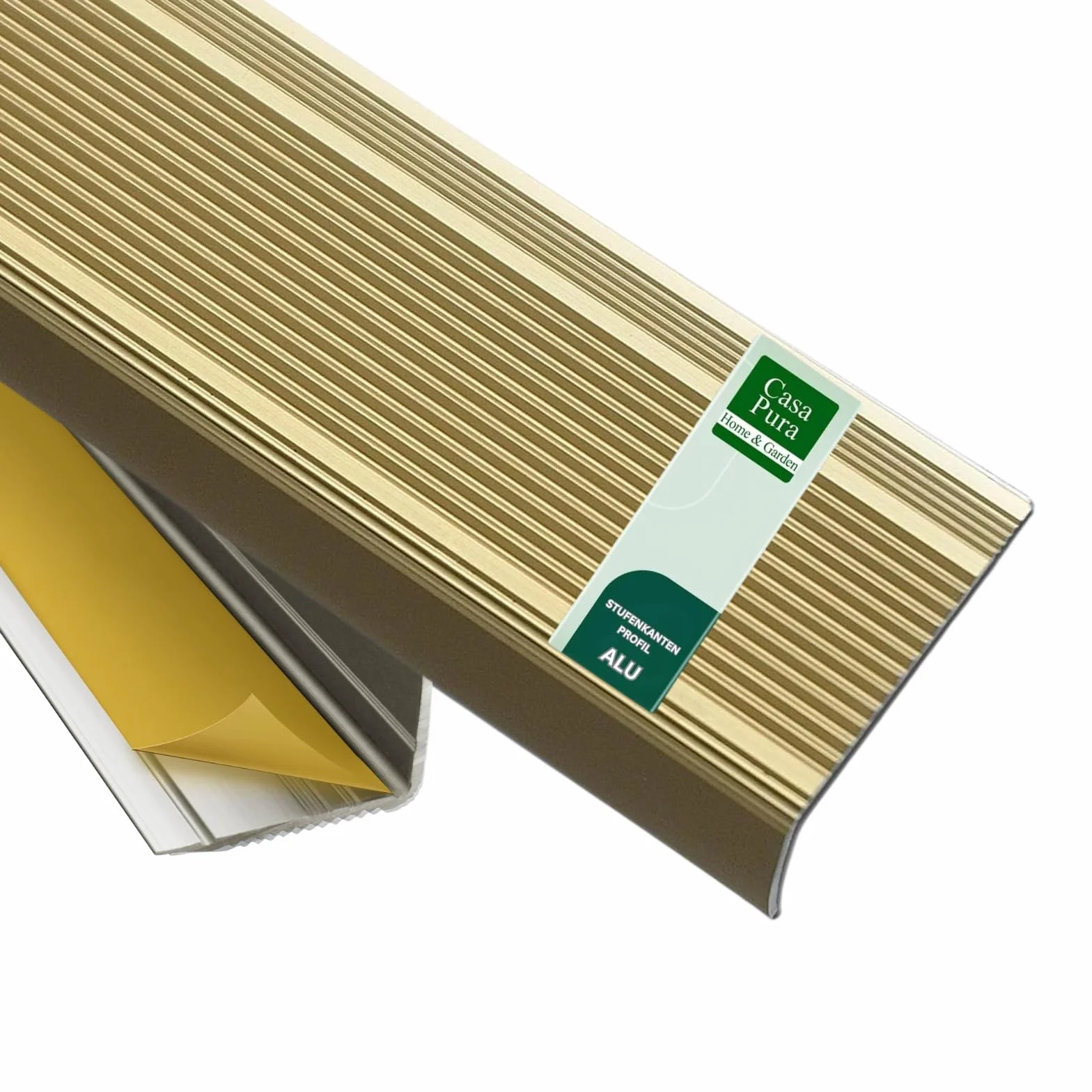 casa pura Profilo angolare in alluminio per scale a forma di L - Senza foratura - Profilo angolare anodizzato per bordi gradini 1 pezzo, 3 x 2 cm | Integral (oro, 134 cm)