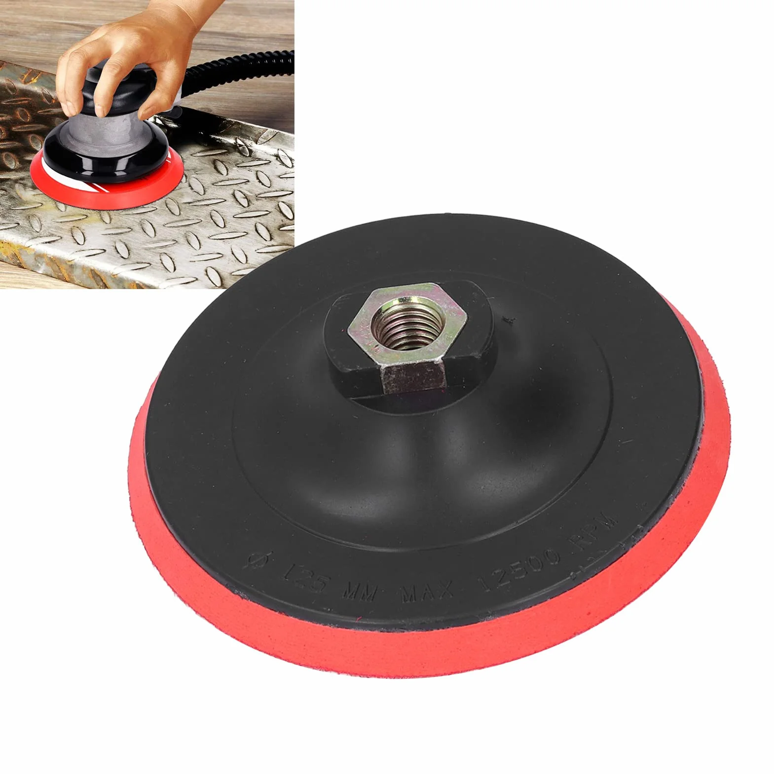 Platorello di Supporto in Gomma per Smerigliatrice ABS Piastra di Supporto con Gancio e Anello per Levigatrice Rossa e Nera 125 Mm