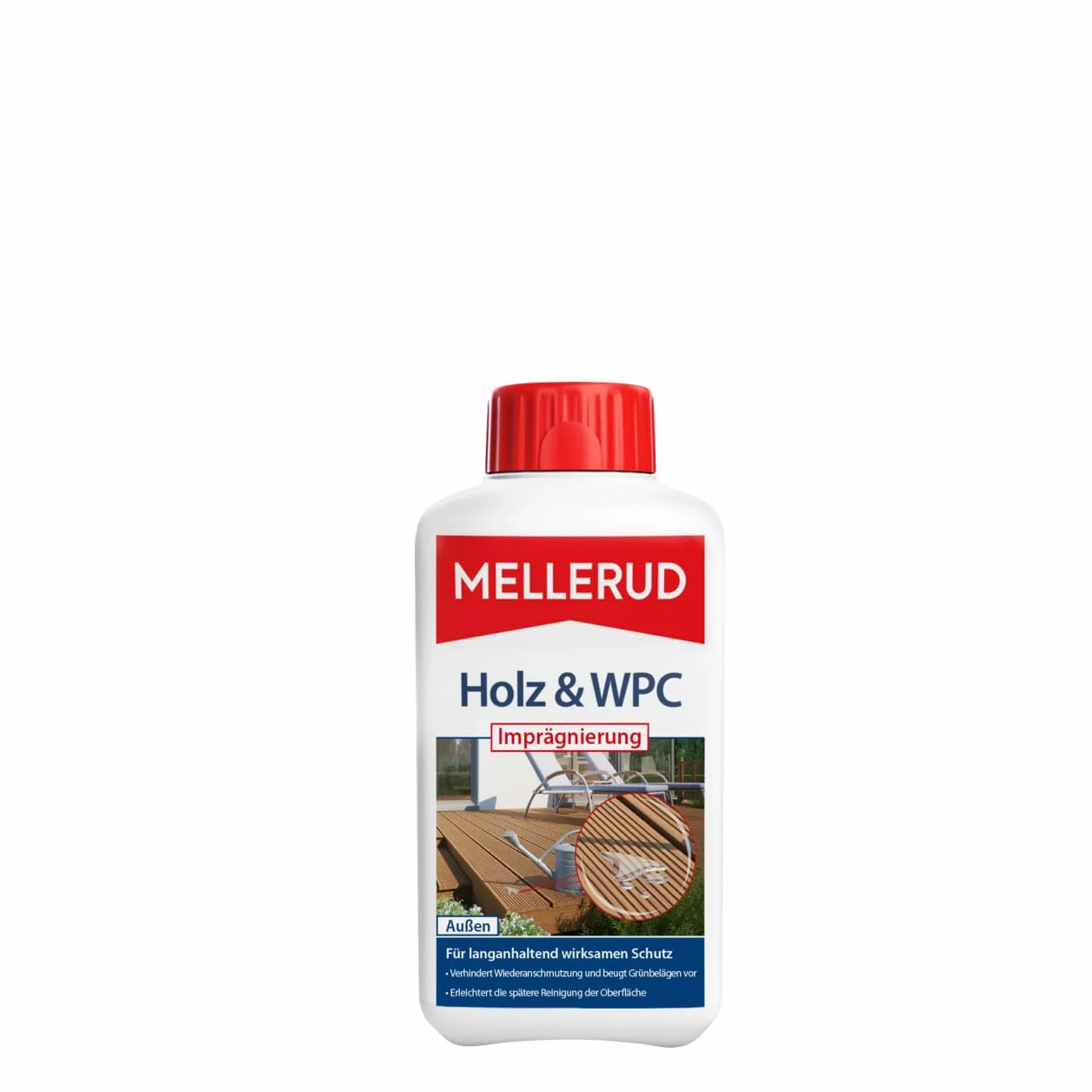 MELLERUD Legno & WPC Impregnante – Efficace protezione a lungo termine di superfici in legno, WPC e BPC per esterni – 1 x 0,5 l