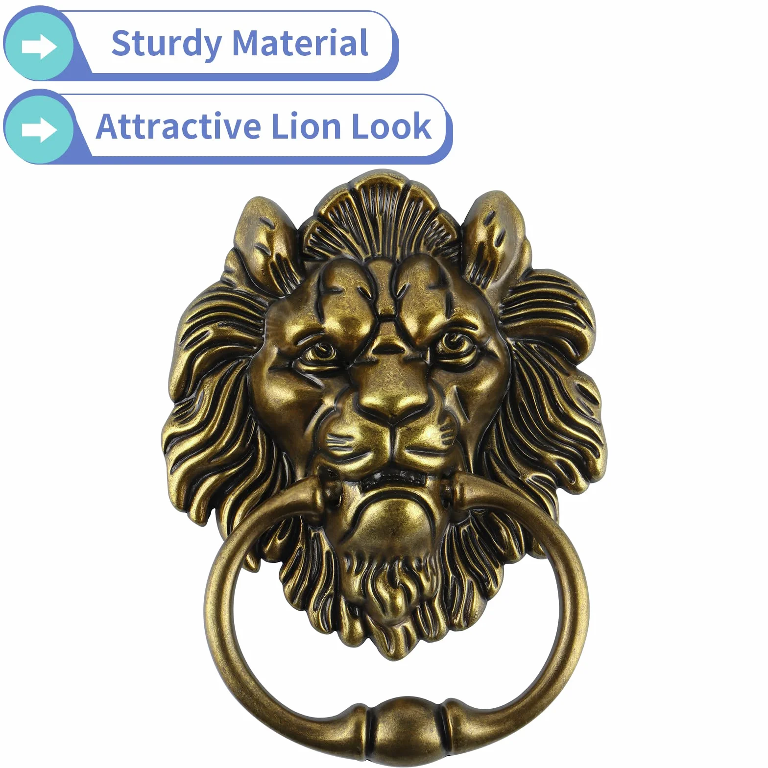 MOLIGOU Battente decorativo per porta anteriore da 15,2 cm, con testa di leone, maniglia ad anello per porta antica (bronzo antico)
