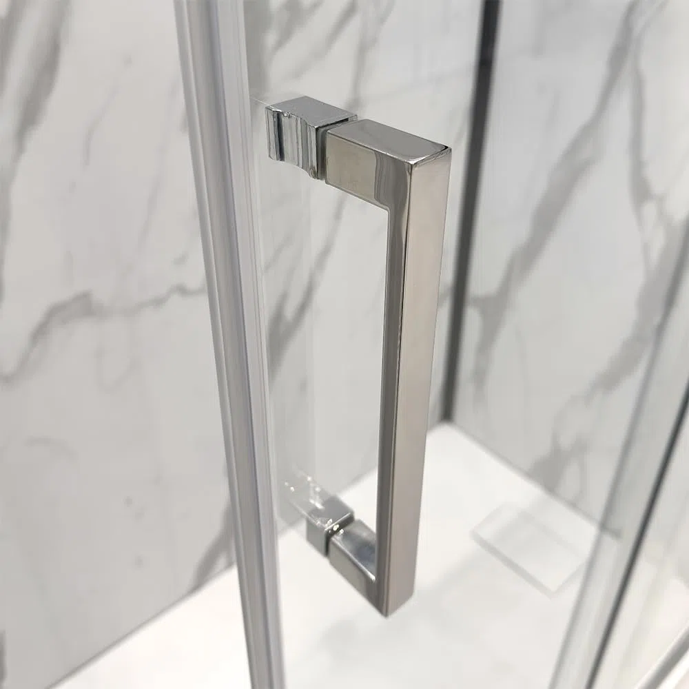 Maniglia per porta doccia dentro-fuori cromato lucido in acciaio, design squadrato con fissaggi inclusi