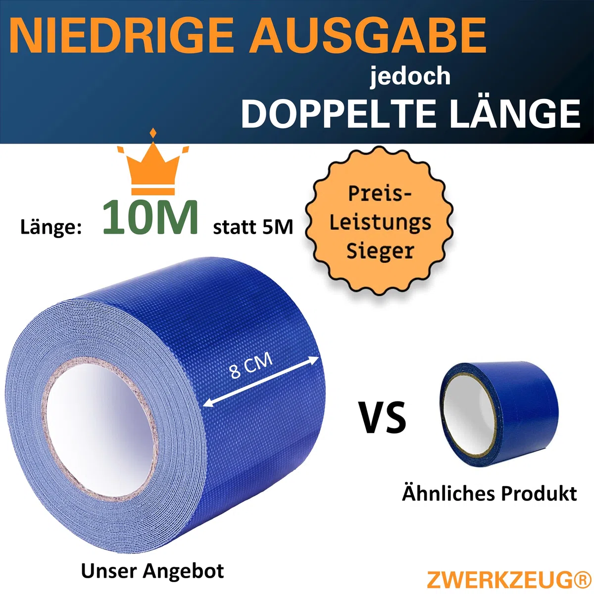 Nastro adesivo per riparazioni, extra lungo, 8 cm x 10 m, elevata forza adesiva, resistente ai raggi UV, impermeabile, disponibile in due colori, adatto per teloni di copertura, teloni