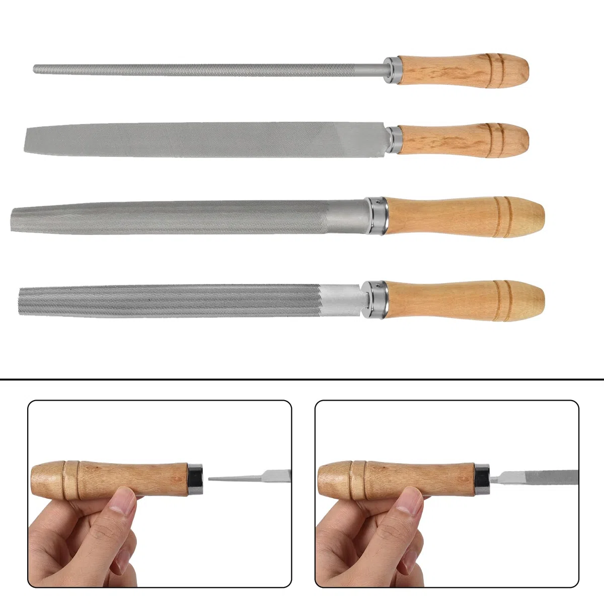 SagaSave 10 manici per lima in legno, per lavori artigianali, manico di sicurezza con anelli di sicurezza in metallo, manico per lima e lima di ricambio durevole (90 mm)
