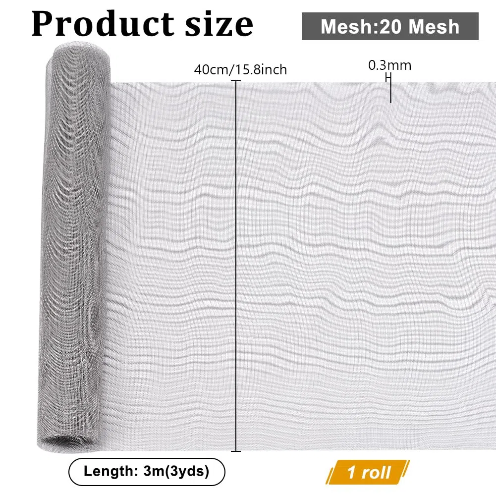PH PandaHall 20 Mesh Rete Metallica in Acciaio Inox 304 Rete Zanzariera Metallica 300x40cm Retes Maglia Piccola per Finestre Progetti Fai Da Te Gabbie Pollai Giardini