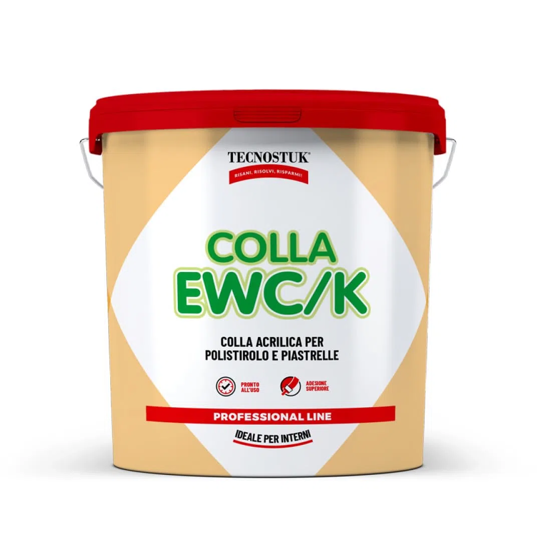 TECNOSTUK - Colla EWC/K (EvOK) 850 gr. – Colla Acrilica Universale per Polistirolo, Piastrelle, Battiscopa e Rivestimenti Murali – Effetto Ventosa, Presa Iniziale Efficace, Basso VOC, Pronto all’Uso