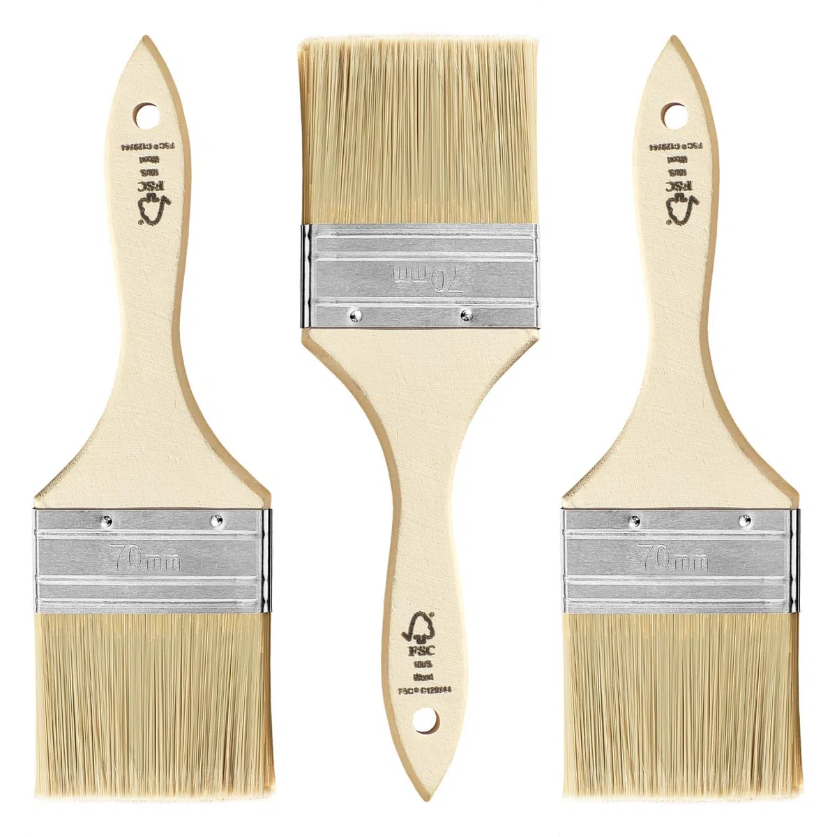 Set di pennelli da pittore, 3 x 70 mm, per vernici, smalti, oli, vernici acriliche, pennelli per vernice, pennello per vernice, pennello per vernice su legno, metallo