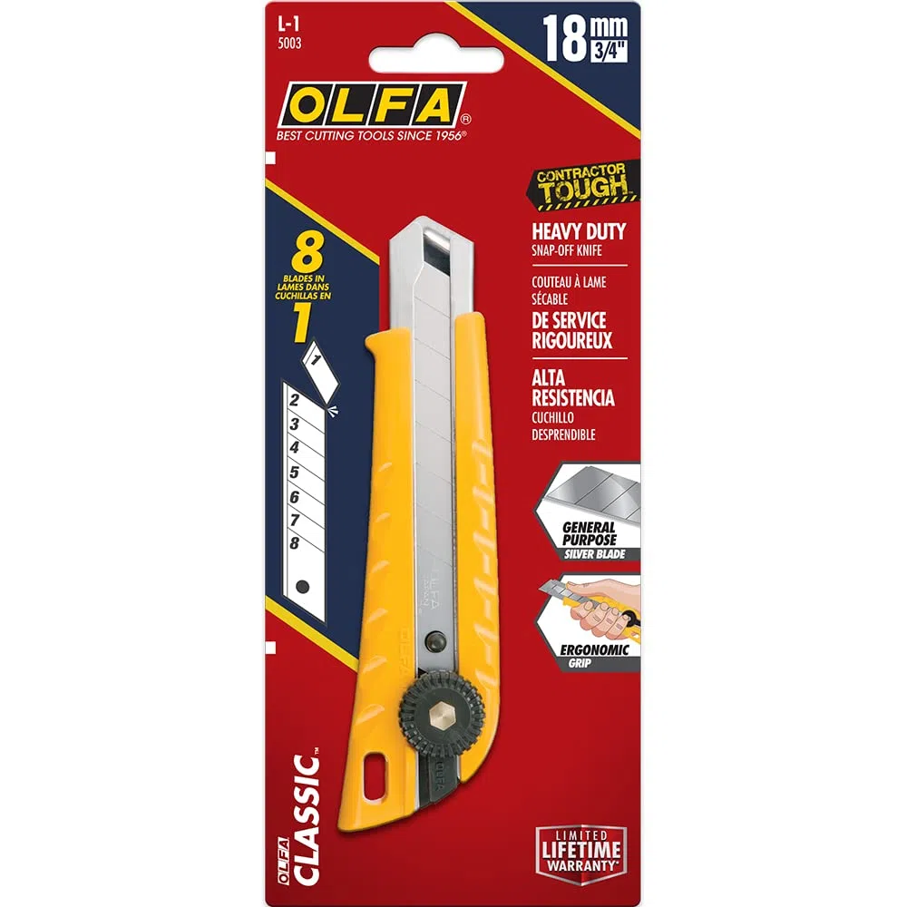 OLFA 5003 L-1 - Coltello multiuso resistente con blocco a cricchetto, 18 mm