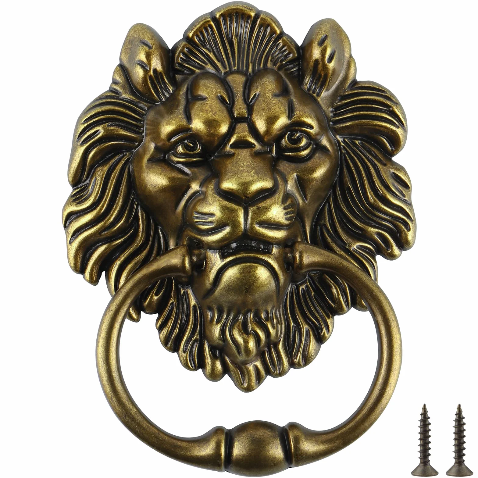 MOLIGOU Battente decorativo per porta anteriore da 15,2 cm, con testa di leone, maniglia ad anello per porta antica (bronzo antico)