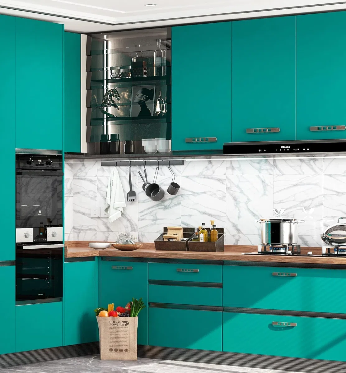 FunStick Carta da Parati Blu Verde Acqua Pellicola Adesiva Piano Scrivania Impermeabile Verde Petrolio Adesiva Cucina Armadio Rivestimento Parete Bagno 30CM×5M