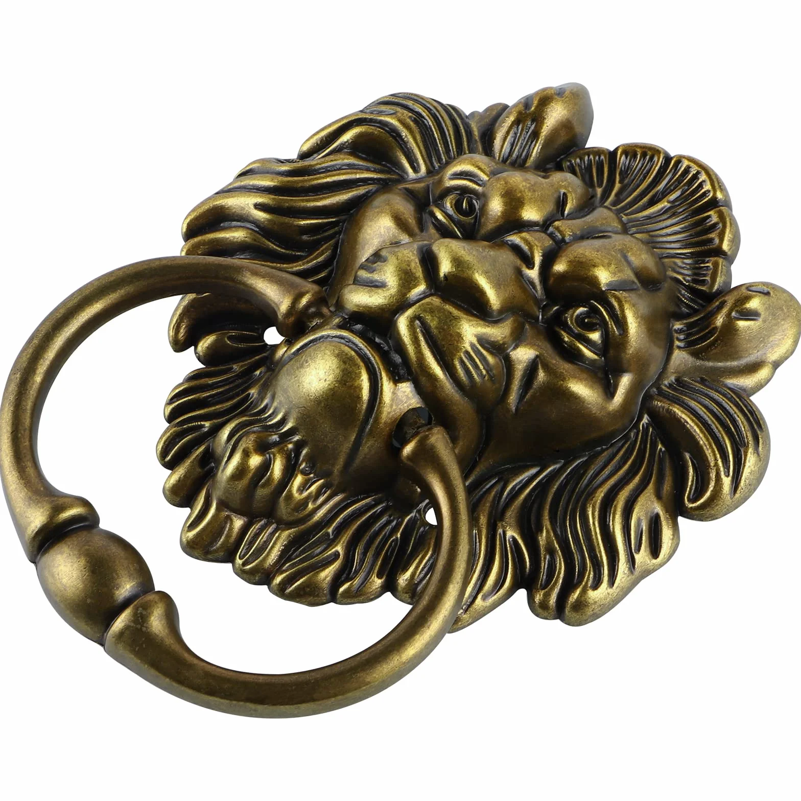 MOLIGOU Battente decorativo per porta anteriore da 15,2 cm, con testa di leone, maniglia ad anello per porta antica (bronzo antico)