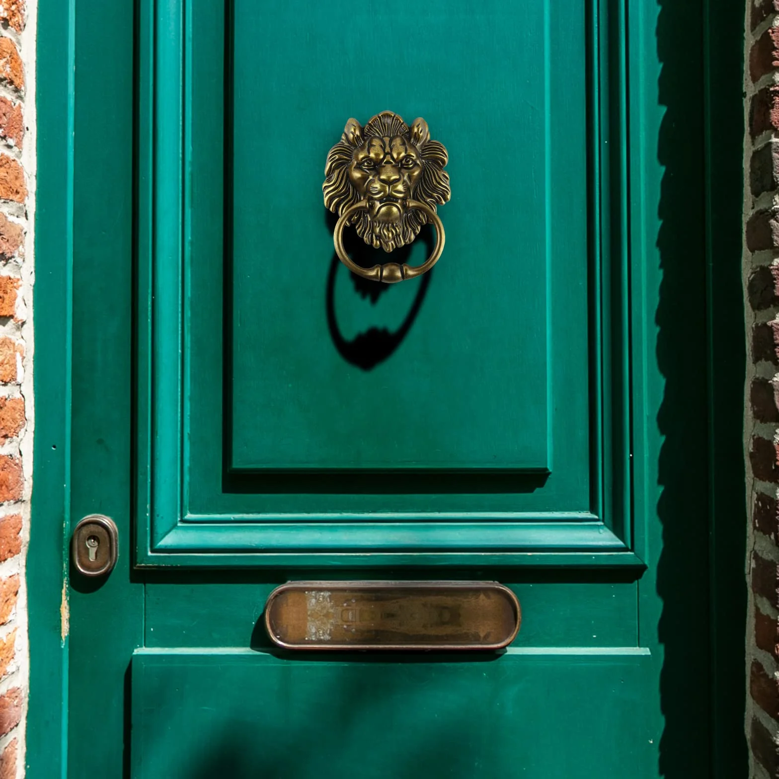MOLIGOU Battente decorativo per porta anteriore da 15,2 cm, con testa di leone, maniglia ad anello per porta antica (bronzo antico)