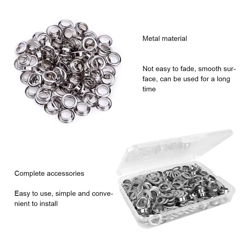 Occhiello Strumento Kit, Occhielli per Teloni, 120 Pezzi Occhielli Metallici Occhiellatrice per Teloni,Grommet con 3 pezzi Strumenti, Occhiello Strumento Kit per Abbigliamento,Borse,Tela,Tende,Scarpe