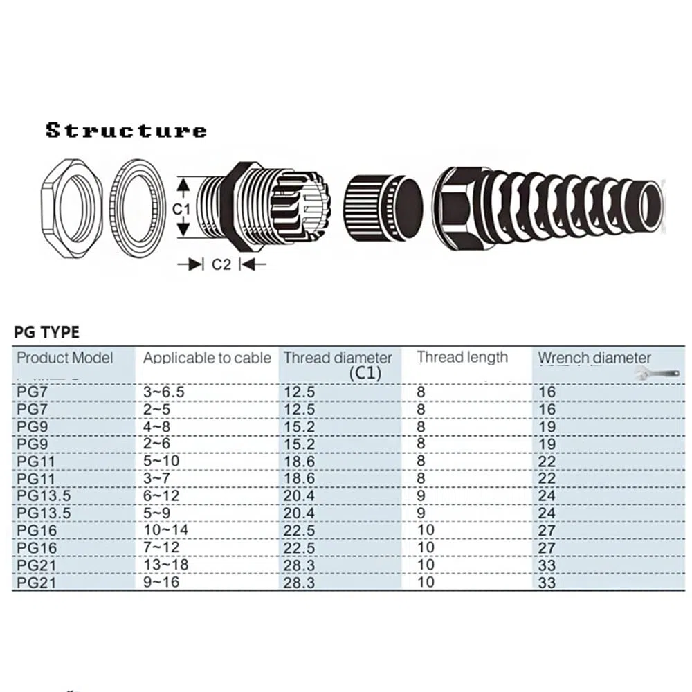 PG7 - Pressacavo, 4 pezzi, nero, IP68, impermeabile, flessibile, a spirale, protezione per il fissaggio e la protezione di cavi da 3-6 mm