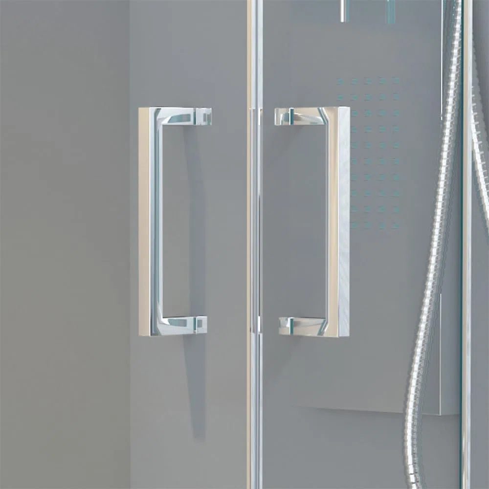 Maniglia per porta doccia dentro-fuori cromato lucido in acciaio, design squadrato con fissaggi inclusi