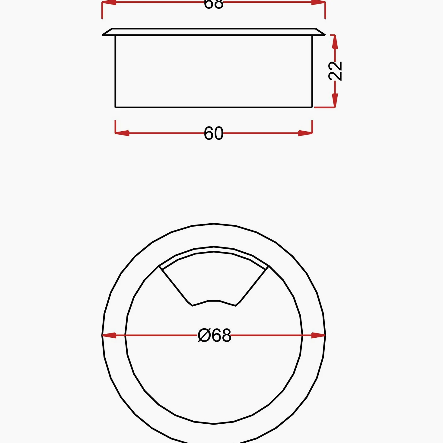 VASALAT D60mm Vas123 Passaggio Cavo 60 mm Grigio Chiaro SB-1, grigio chiaro, ø60 Hellgrau | 1 STK
