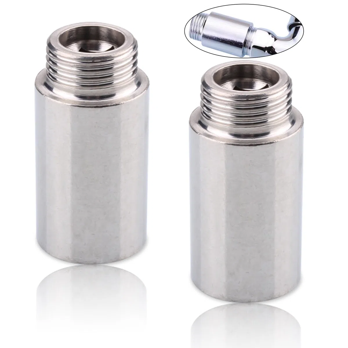 2 estensioni per rubinetto in acciaio inox, 1/2 pollici x 50 mm, 1/2" IG x 1/2" AG, DN15, prolunga per filettatura in acciaio inox da 50 mm, prolunga di collegamento per riscaldamento e acqua potabile