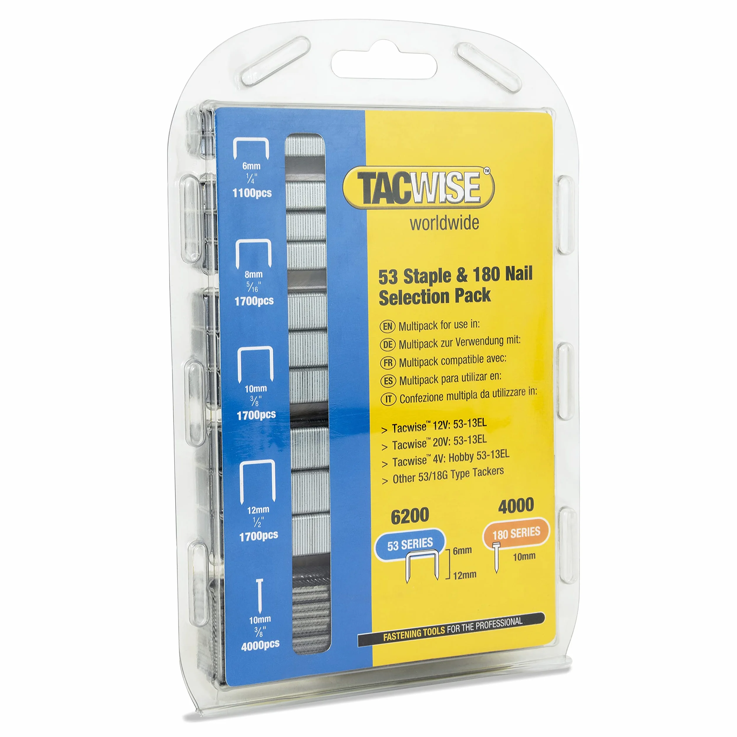 Tacwise 1628 Selezione di Punti di Tipo 53 in Diverse Dimensioni e Chiodi di Tipo 180 (18G) / 10 mm, Zincato, Confezione da 6200 Punti e 4000 Chiodi