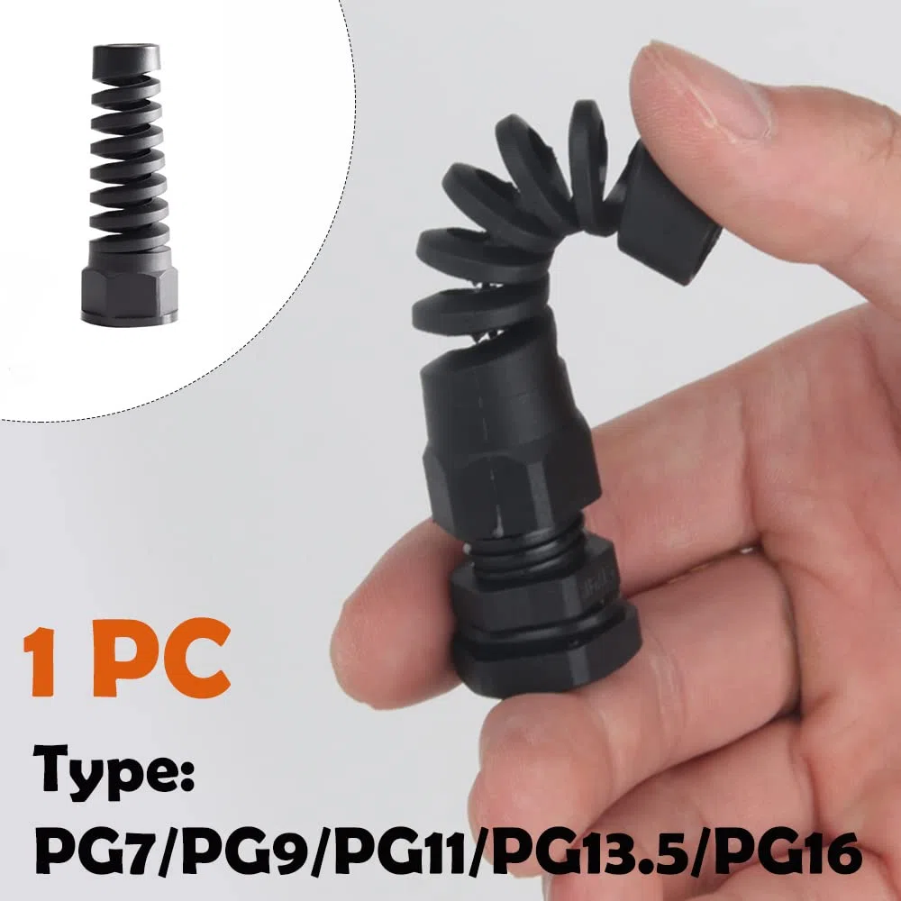 PG7 - Pressacavo, 4 pezzi, nero, IP68, impermeabile, flessibile, a spirale, protezione per il fissaggio e la protezione di cavi da 3-6 mm