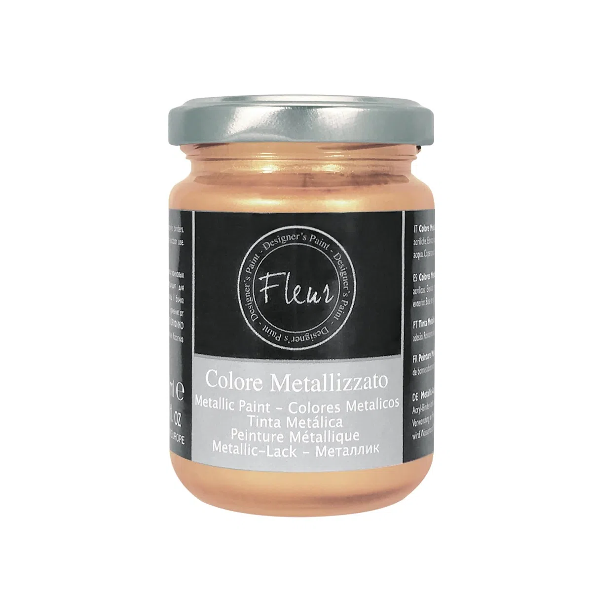FLEUR DESIGNER'S PAINT | Colore Metallizzato, 130 ml, F95 Jet Set Bronze, Base Acqua, Colore ad Alto Contenuto di Pigmenti Metallici Finissimi.