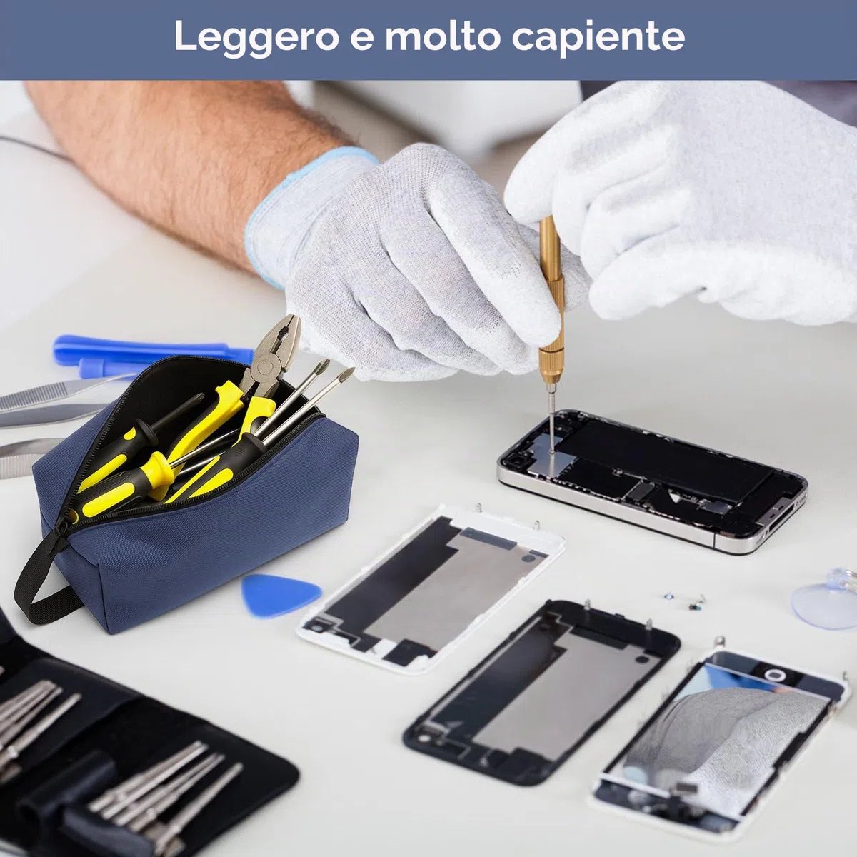 VOOSOT 2 pcs borsa porta attrezzi(25 x 9 x 8cm), porta attrezzi moto in poliestere 600D, custodia impermeabile con cerniera, borsa attrezzi lavorportatile per moto, elettricista, auto e casa